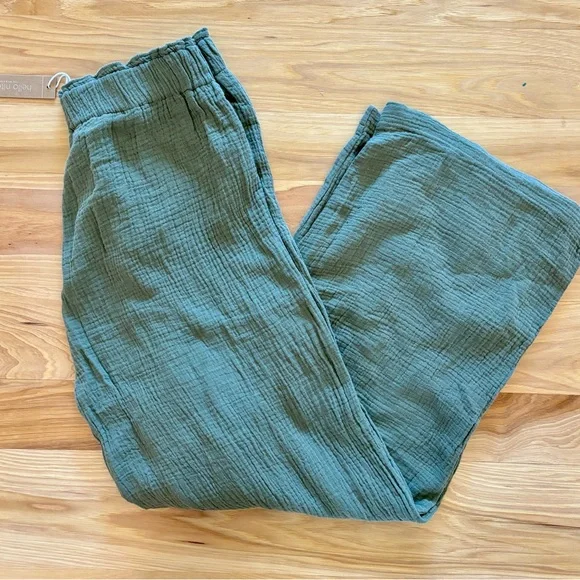 NWT Hello Nite Olive Green Cotton Gauze Cinched Waist Pants Women's M - Picture 3 of 4
